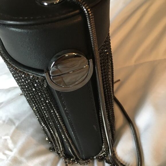 Circular Tubular Handbag with Rhinestone Fringe. - Picture 5 of 8